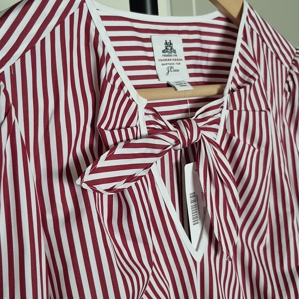 NWT J. Crew Striped Top Cotton Long Sleeve Cuffed Red White Stripe - Picture 3 of 10
